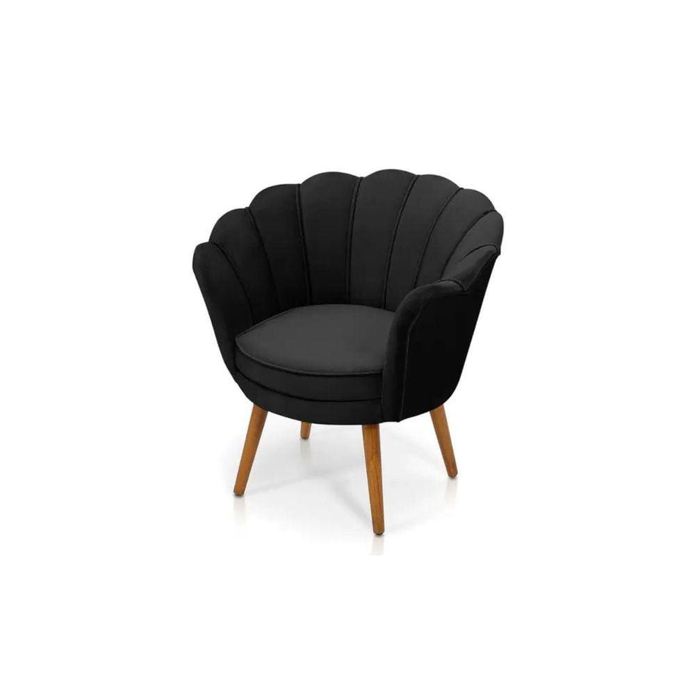 Poltrona Decorativa Pétala Pés Palito Sued Preto Pés Palito - Kimi Design