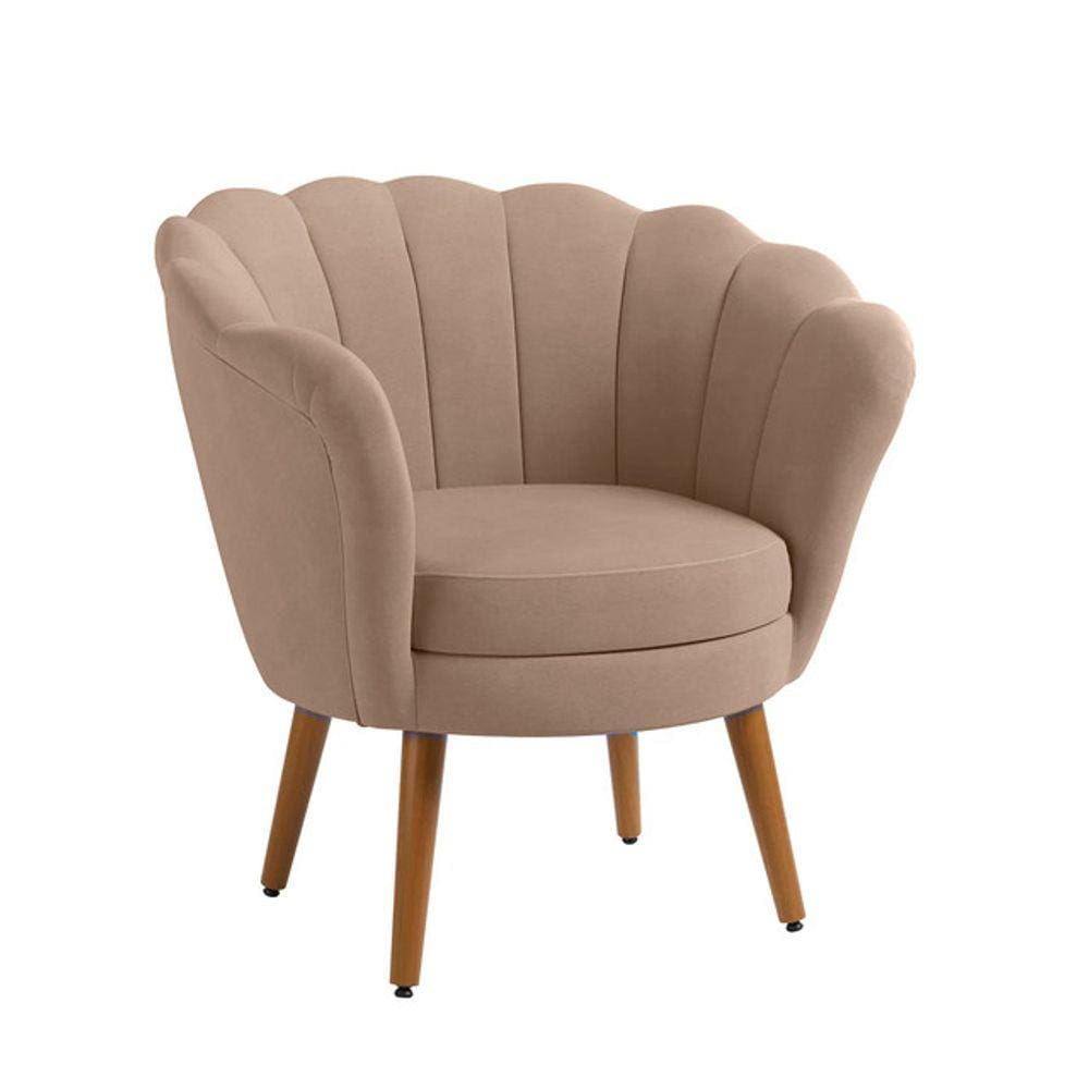 Poltrona Decorativa Pétala Pés Palito Veludo Bege Pés Palito - Kimi Design