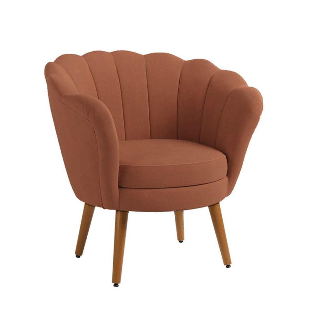Poltrona Decorativa Pétala Pés Palito Veludo Capuccino Pés Palito - Kimi Design