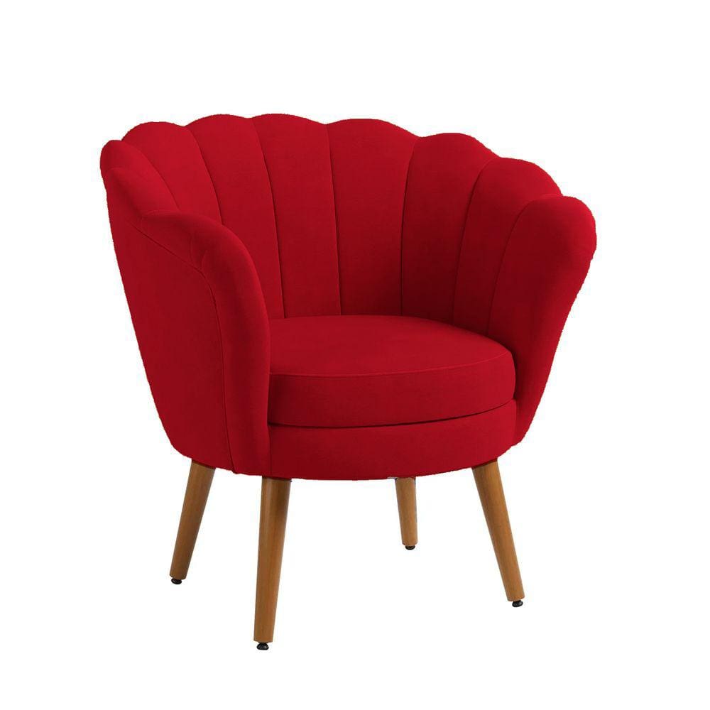Poltrona Decorativa Pétala Pés Palito Veludo Vermelho Pés Palito - Kimi Design