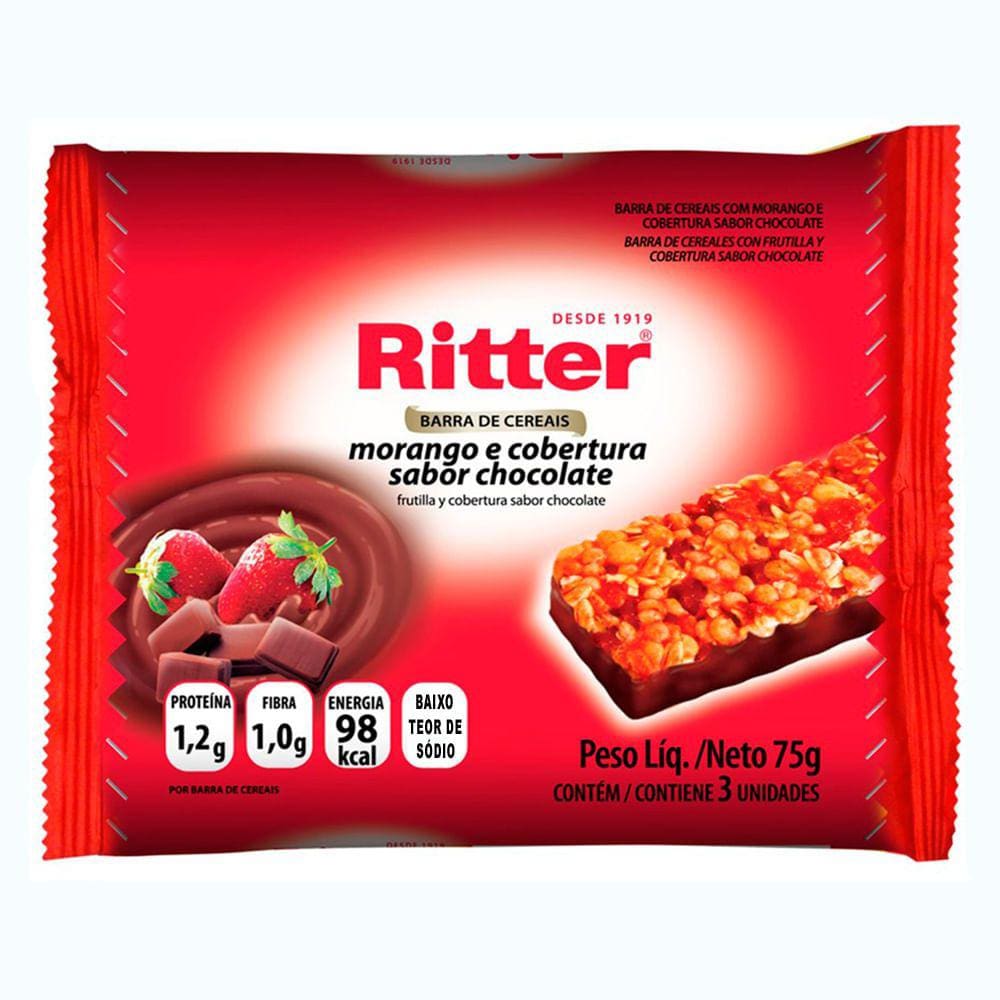 Barra de Cereais Ritter Morango e Cobertura Sabor Chocolate