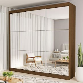 Guarda-Roupa Casal Isabela 3 Portas de Correr Espelhado 4 Gavetas Freijó - Minastex