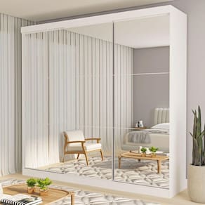 Guarda-Roupa Casal Isabela 3 Portas de Correr Espelhado 4 Gavetas Branco - Minastex