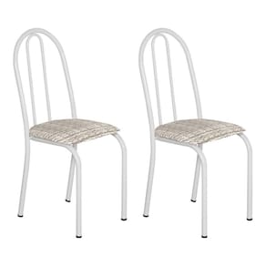 Kit 2 Cadeiras de Cozinha Califórnia Estampado Rattan Bege Pés de Ferro Branco - Pallazio