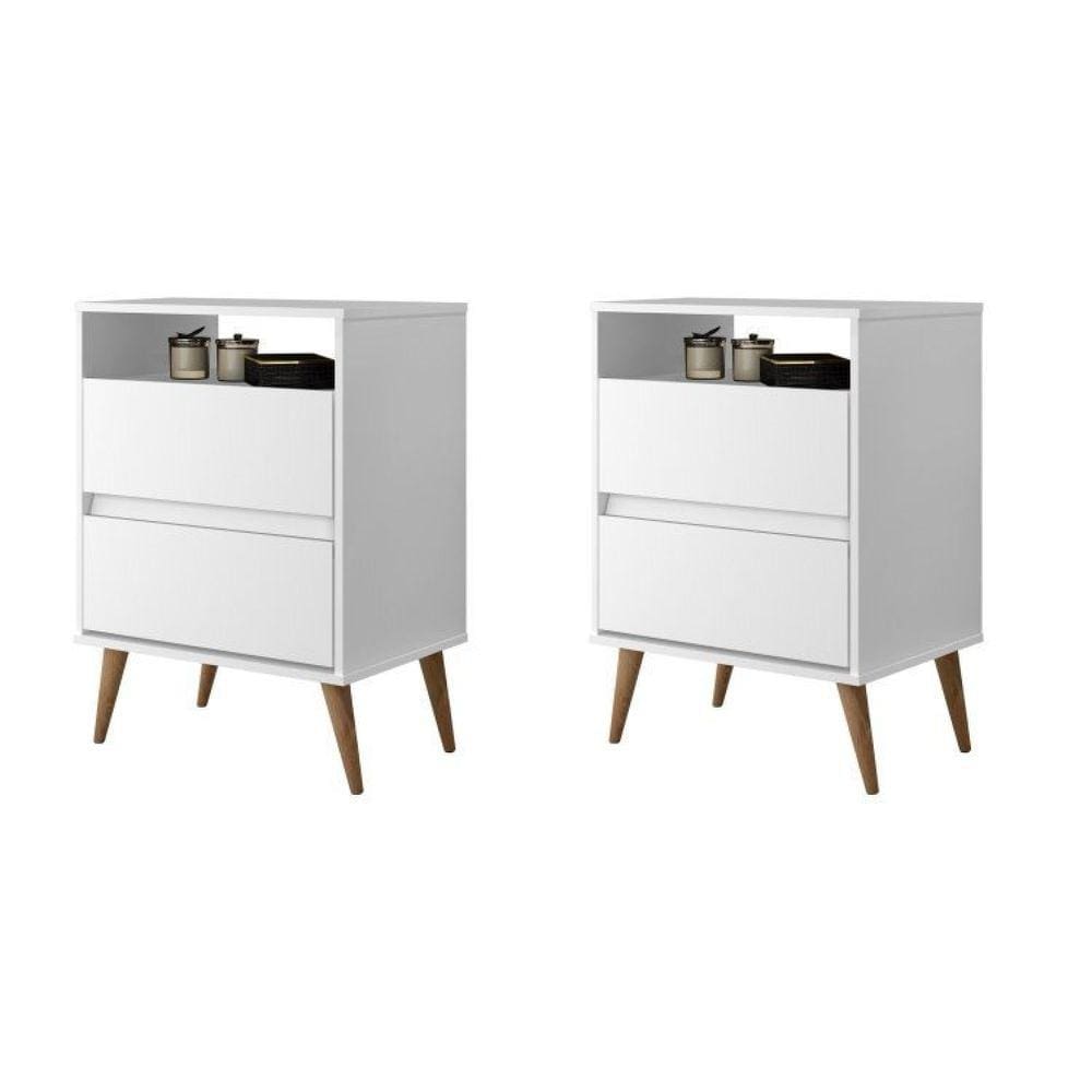 Mesas de Cabeceira 2 Gavetas Lotus Branco
