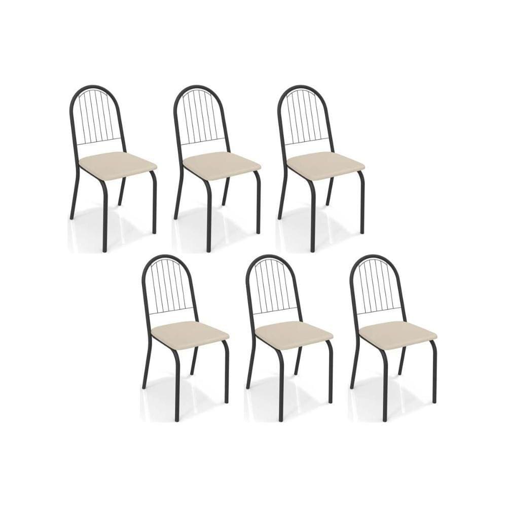 Cadeiras de Cozinha Noruega C077 Kit 6 Un Preto Fosco/Courano Nude - Kappesberg