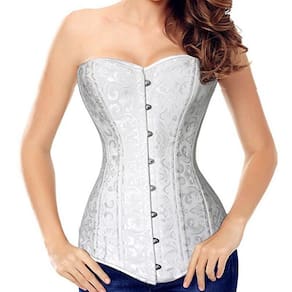 Corset Corpete Corselet Redutor Cintura Dorso Longo Barbatana Aço Branco M9