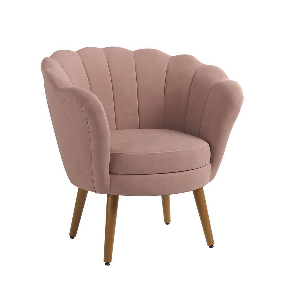 Poltrona Decorativa Pétala Pés Palito Veludo Rose Pés Palito - Kimi Design