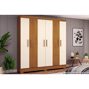 Guarda Roupa Solteiro 6 Portas e 2 Gavetas c/ Pés Briz B73 Nature/Off White - Henn