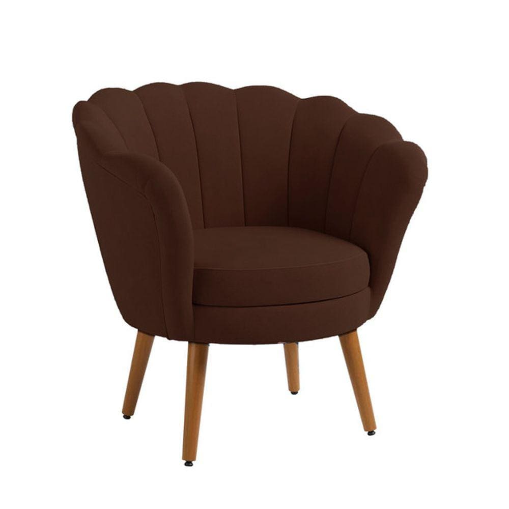 Poltrona Decorativa Pétala Pés Palito Veludo Marrom Pés Palito - Kimi Design