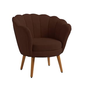 Poltrona Decorativa Pétala Pés Palito Veludo Marrom Pés Palito - Kimi Design