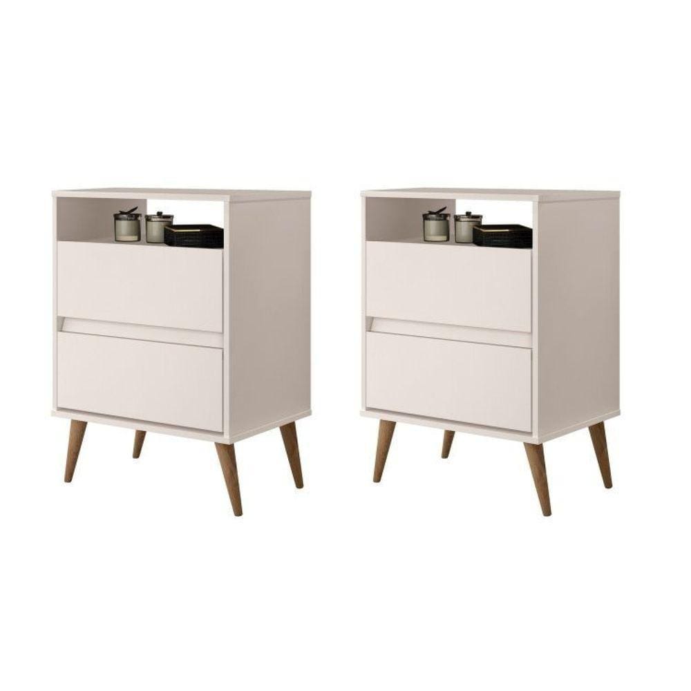 Mesas de Cabeceira 2 Gavetas Lotus Off White