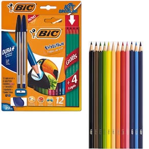 Kit Caneta Lápis Preto Apontador Borracha e Lápis De Cor Bic