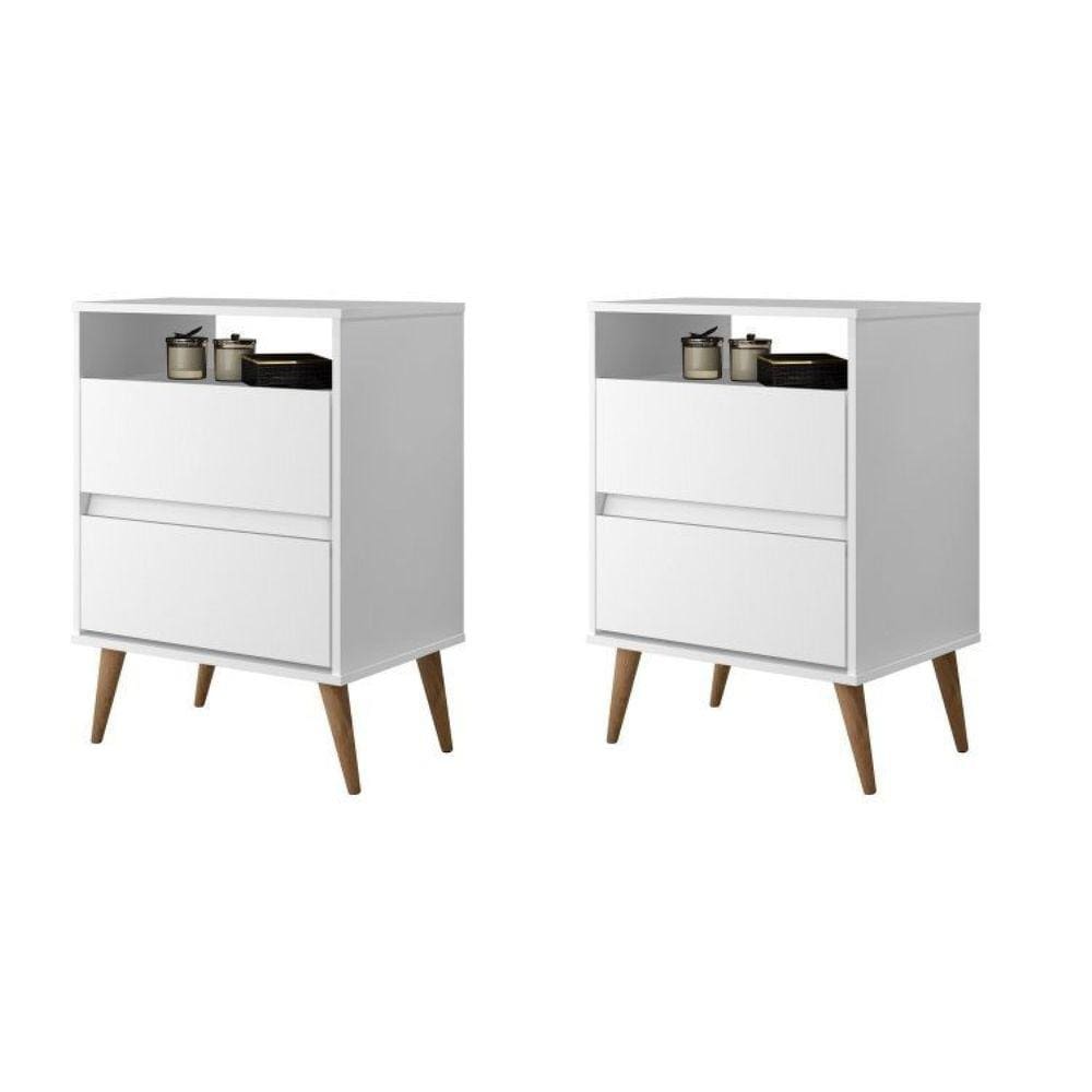 Mesas de Cabeceira 2 Gavetas Lotus Branco
