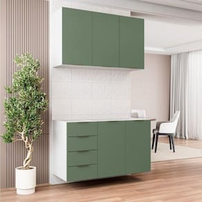 Cozinha Modulada 2 Peças sem Tampo 1 Aéreo 3 Portas e 1 Balcão Pia Ipanema Cabecasa Madeiramadeira Verde