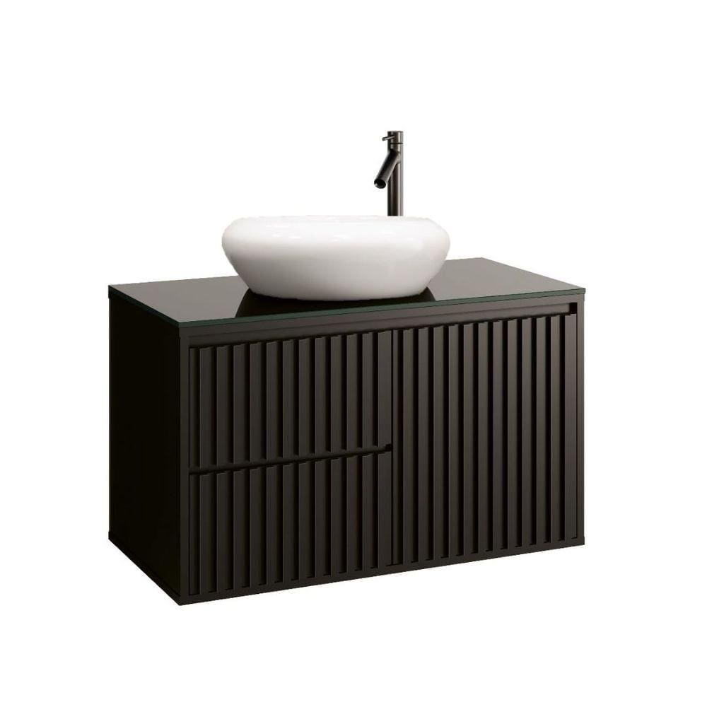 Gabinete Ripado 80cm Black C/ Cuba Branca