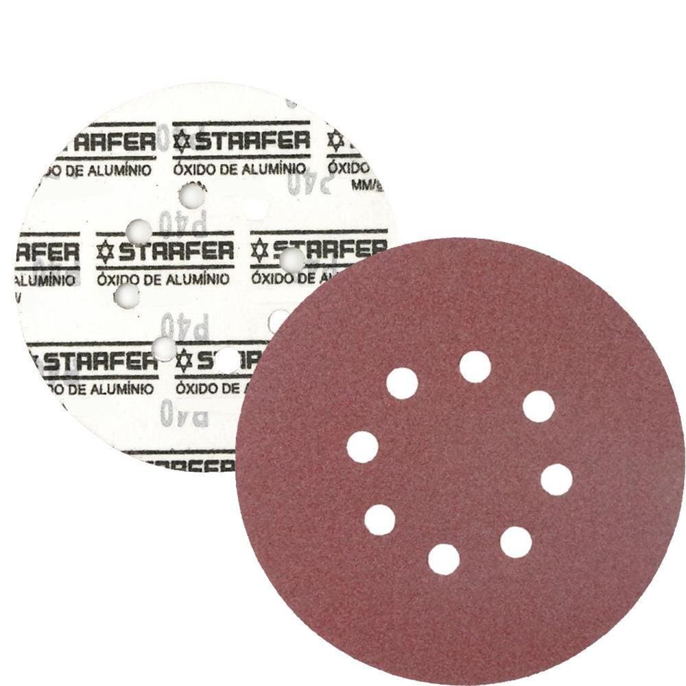 Kit 50 Disco de Lixa Fecho Aderente Vermelho Pluma 8 Furos 180mm Grão 100 - Starfer