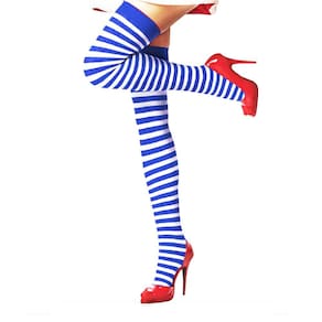 Meia 7/8 Longa Listrada Azul e Branco Marinheira: Festa Fantasia Cosplay Dança Carnaval
