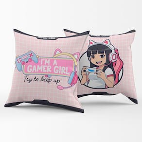 Par de Capas de Almofadas Estampadas Girl Gamer Rosa 45cm x 45cm - Decoração para Quarto