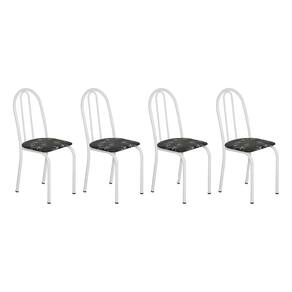 Kit 4 Cadeiras de Cozinha Califórnia Estampado Preto Florido Pés de Ferro Branco - Pallazio