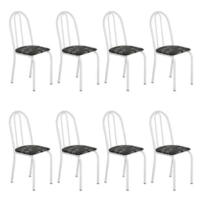 Kit 8 Cadeiras de Cozinha Califórnia Estampado Preto Florido Pés de Ferro Branco - Pallazio