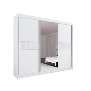 Guarda Roupa Casal com Espelho 3 Portas 6 Gavetas - Los Angeles Ripado-Branco - Móveis D`Doro