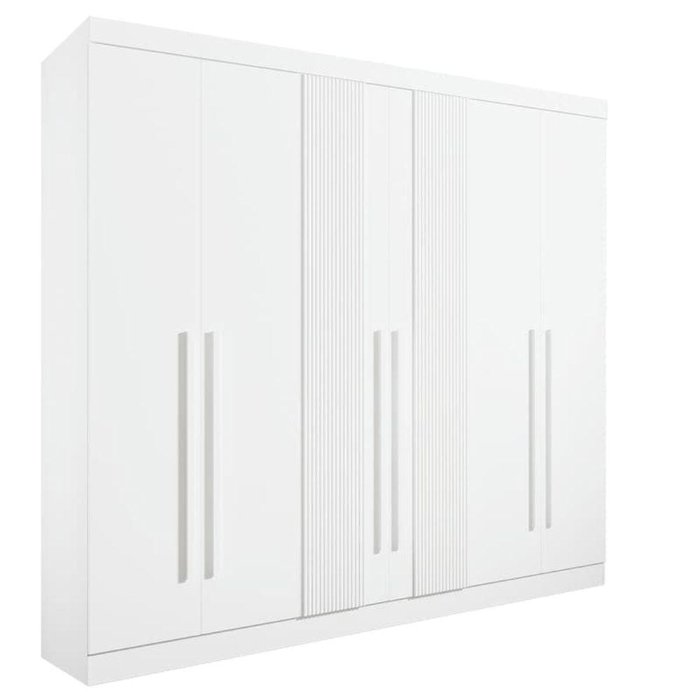 Guarda Roupa Casal 6 Portas 6 Gavetas - Da Vinci Plus Ripado-Branco - Móveis D`Doro