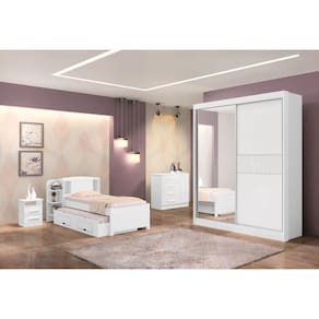 Guarda Roupa Solteiro 2 Portas 3 Gavetas - Atenas Ripado-Branco - Móveis D`Doro