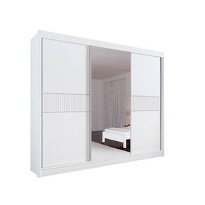 Guarda Roupa Casal com Espelho 3 Portas 6 Gavetas - Los Angeles Ripado-Branco - Móveis D`Doro
