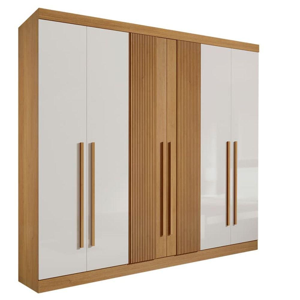 Guarda Roupa Casal 6 Portas 6 Gavetas - Da Vinci Plus Ripado-Cinamomo/Off White - Móveis D`Doro