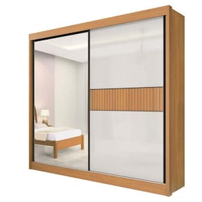 Guarda Roupa Casal com Espelho 2 Portas 6 Gavetas - Titanium Ripado-Cinamomo/Off White - Móveis D`Doro