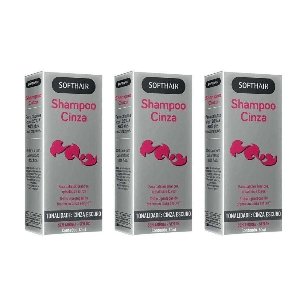 Shampoo Soft Hair 60Ml Cinza Escuro 20% À 50% - Kit Com 3Un