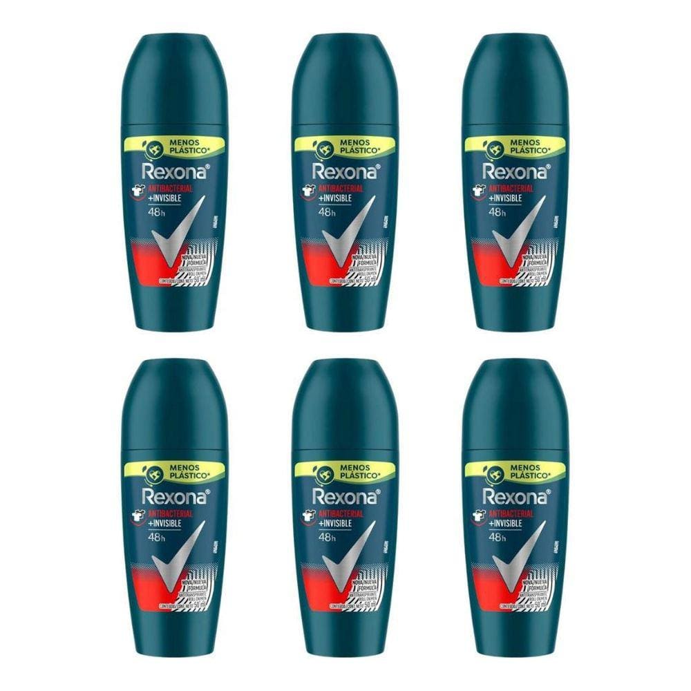 Desodorante Roll-On Rexona 50Ml Masc Antibacte Invisible-6Un