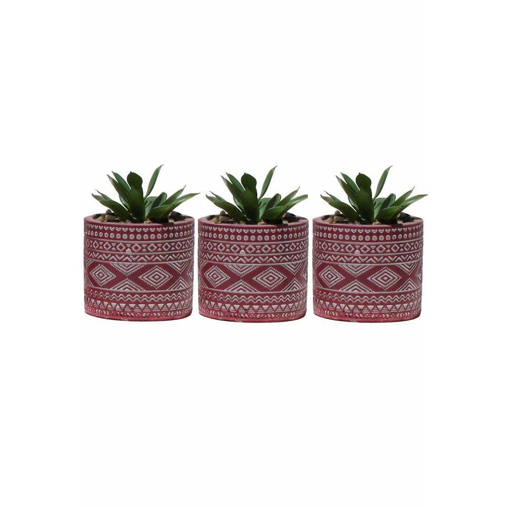 Kit 3 Vaso em Cimento Suculenta Planta Artificial Cor Pink