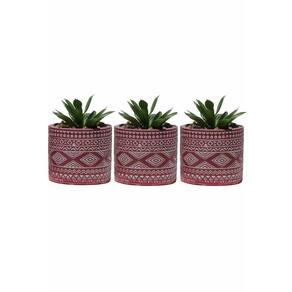 Kit 3 Vaso em Cimento Suculenta Planta Artificial Cor Pink