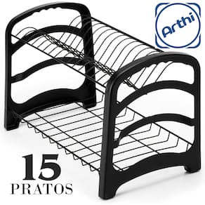 Escorredor de Louça Moderno Supreme Black 15 Pratos