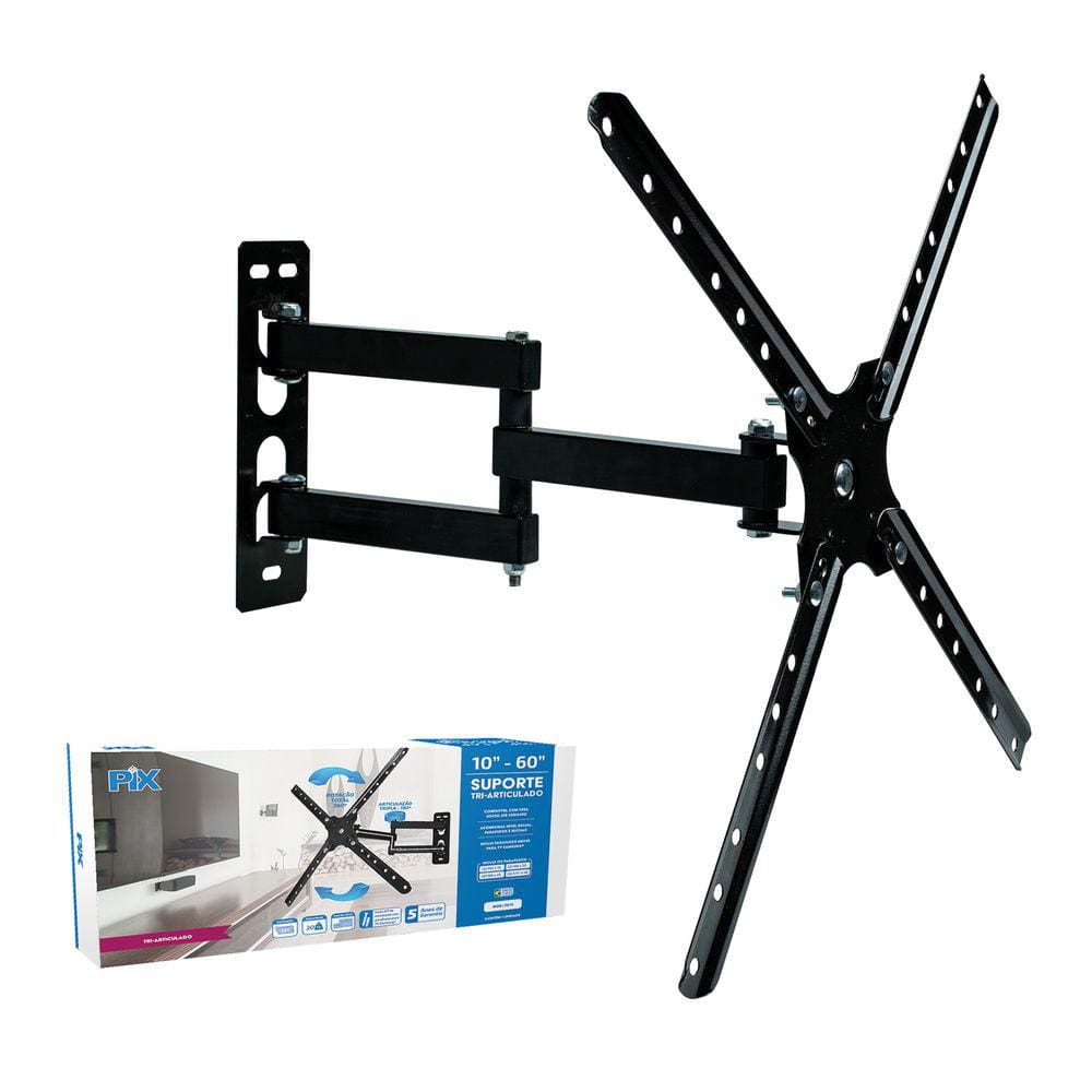 Suporte Para Monitor e TV PIX Tri-Articulado 10” a 60” Preto