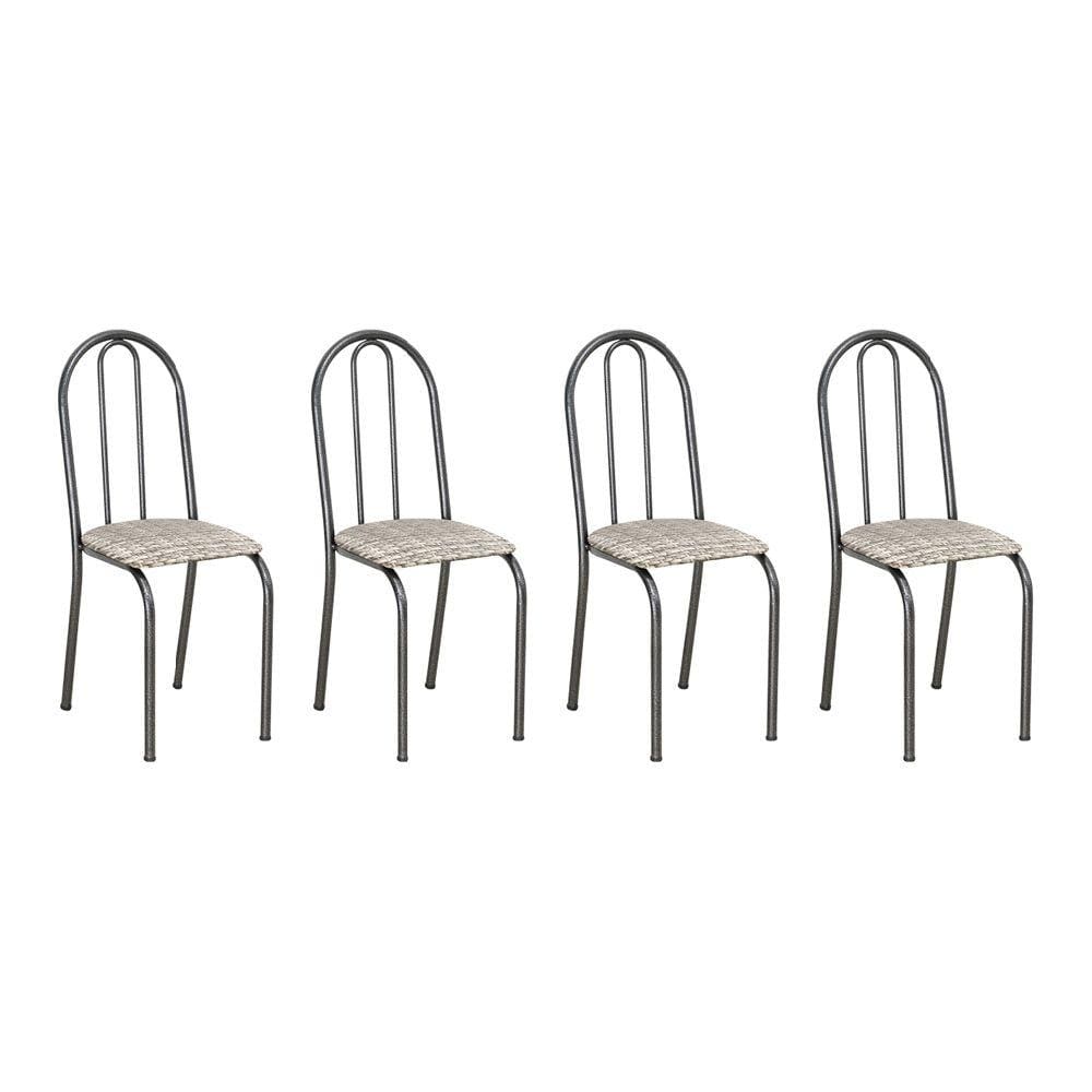 Kit 4 Cadeiras de Cozinha Califórnia Estampado Rattan Bege Pés de Ferro Preto - Pallazio