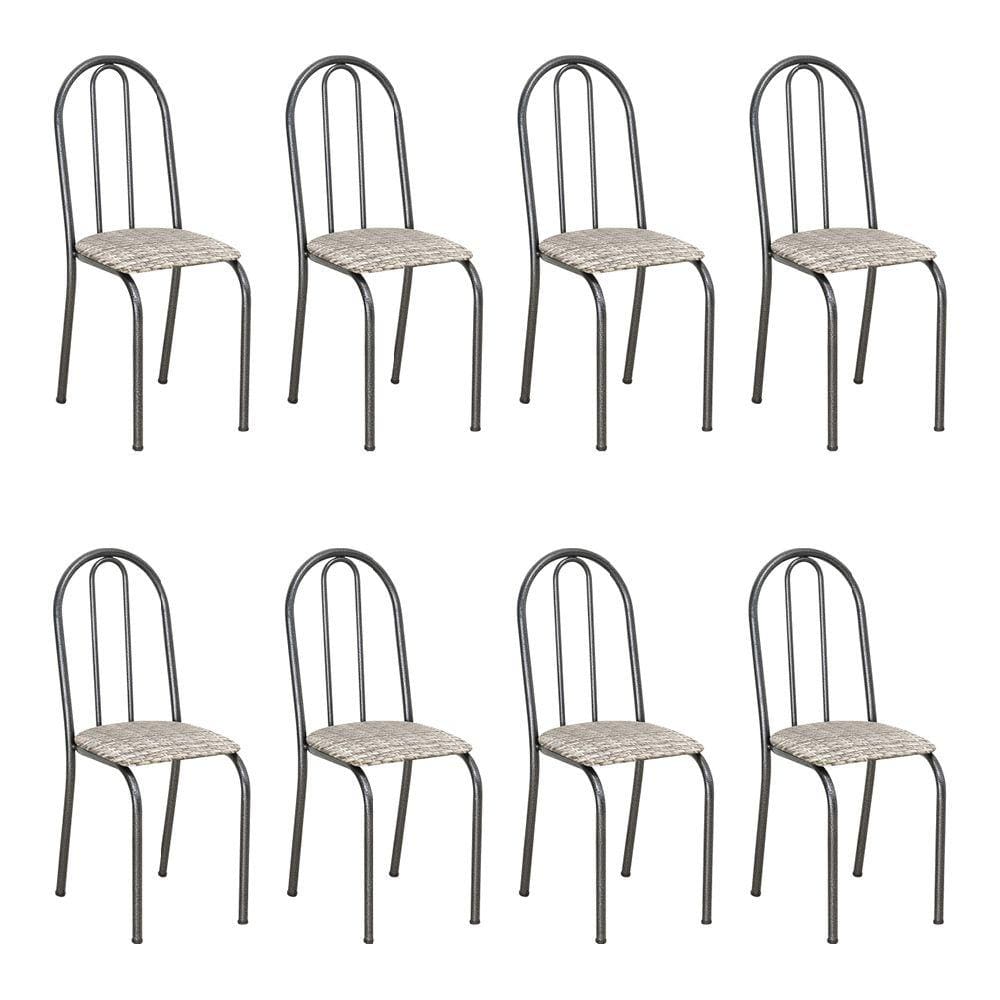 Kit 8 Cadeiras de Cozinha Califórnia Estampado Rattan Bege Pés de Ferro Preto - Pallazio