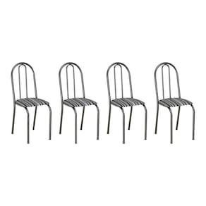 Kit 4 Cadeiras de Cozinha Califórnia Estampado Preto Listrado Pés de Ferro Preto - Pallazio