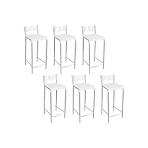 Banqueta Gênova B705 Kit 6 Un Cromada - Assento Branco 106 - Kappesberg