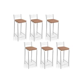 Banqueta Gênova B705 Kit 6 Un Cromada - Assento Capuccino 31 - Kappesberg