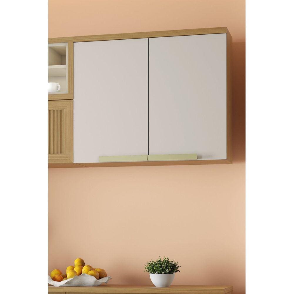 Armário Aéreo de Cozinha 80cm 2 Portas New Porto 100% Mdf Freijó/Off White