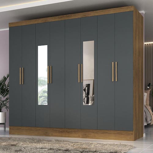 Guarda Roupa Casal com Espelho 8 Portas 4 Gavetas Jatobá Yescasa Marrom/Cinza - Bege