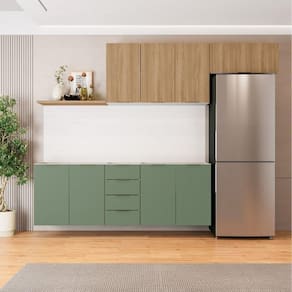 Cozinha Modulada 4 Peças sem Tampo 2 Aéreos e 2 Balcões 2 Portas Ipanema Cabecasa Madeiramadeira Verde/Amadeirado