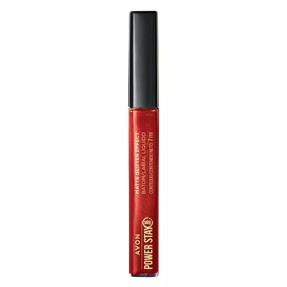Batom Líquido Matte Glitter Effect Avon Power Stay Cereja Brilhante 7ml