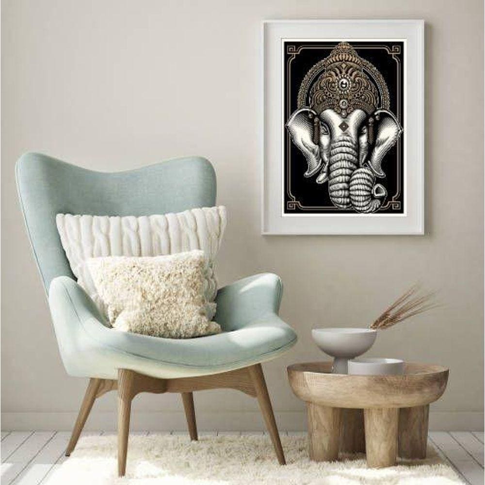 Quadro Indiano Elefante Ganesha - 60X48Cm