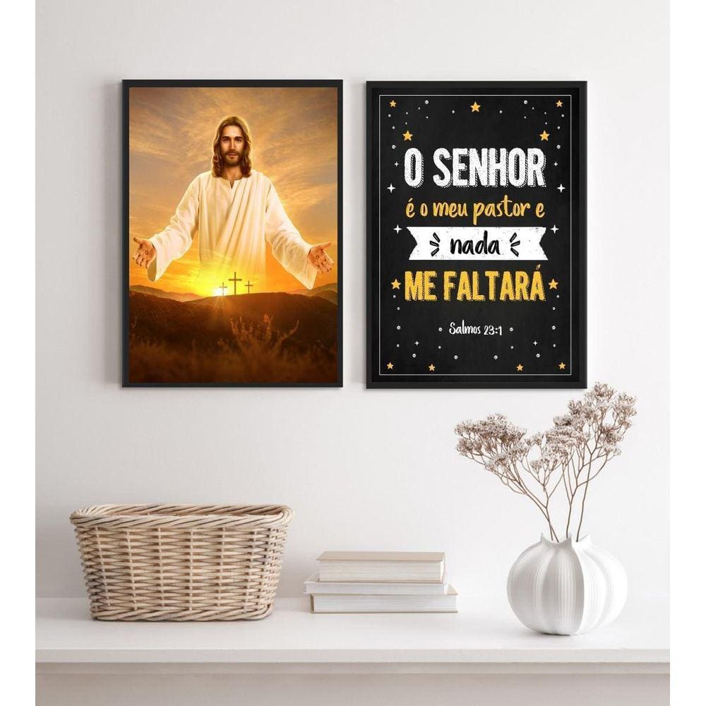 Kit 2 Quadros Evangélicos O Senhor É Meu Pastor- Jesus