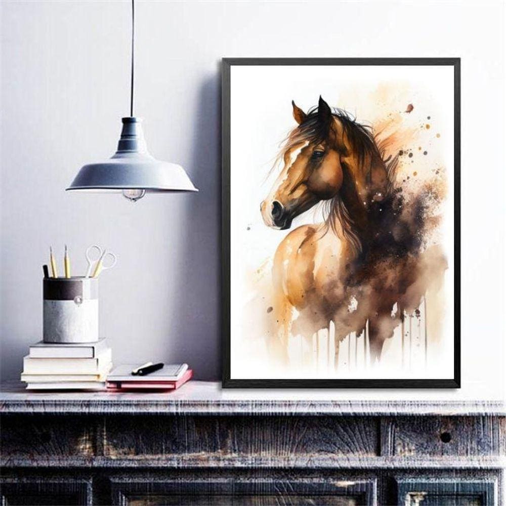 Quadro Decorativo Cavalo- Aquarela 45X34Cm - Com Vidro