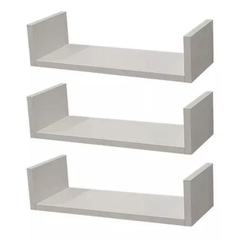 Jogo 3 Prateleira U 70X20 Quarto Sala Cozinha Mdf Branco
